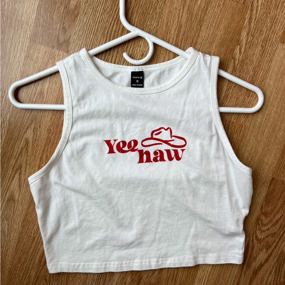 White and Red Yee Haw Tank Top